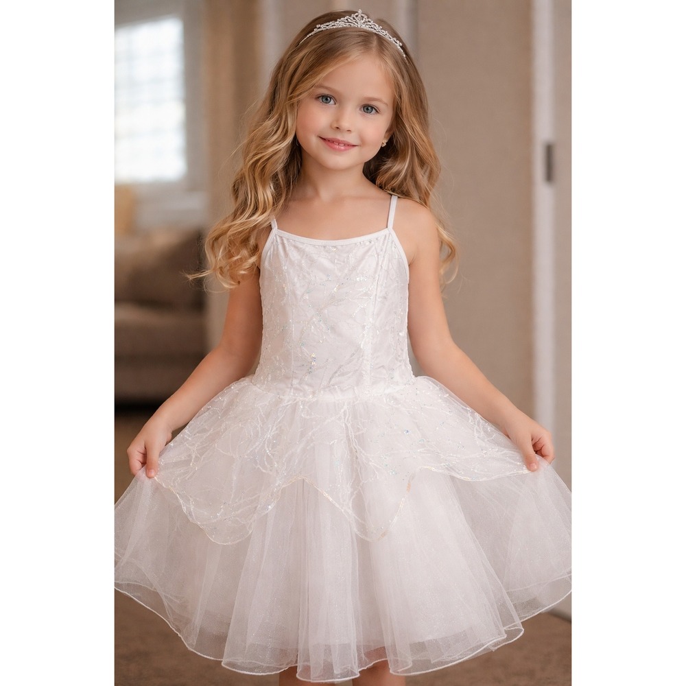 Snowflake Fairy White Sparkle Dance Or Figure Skating Costume Size MA